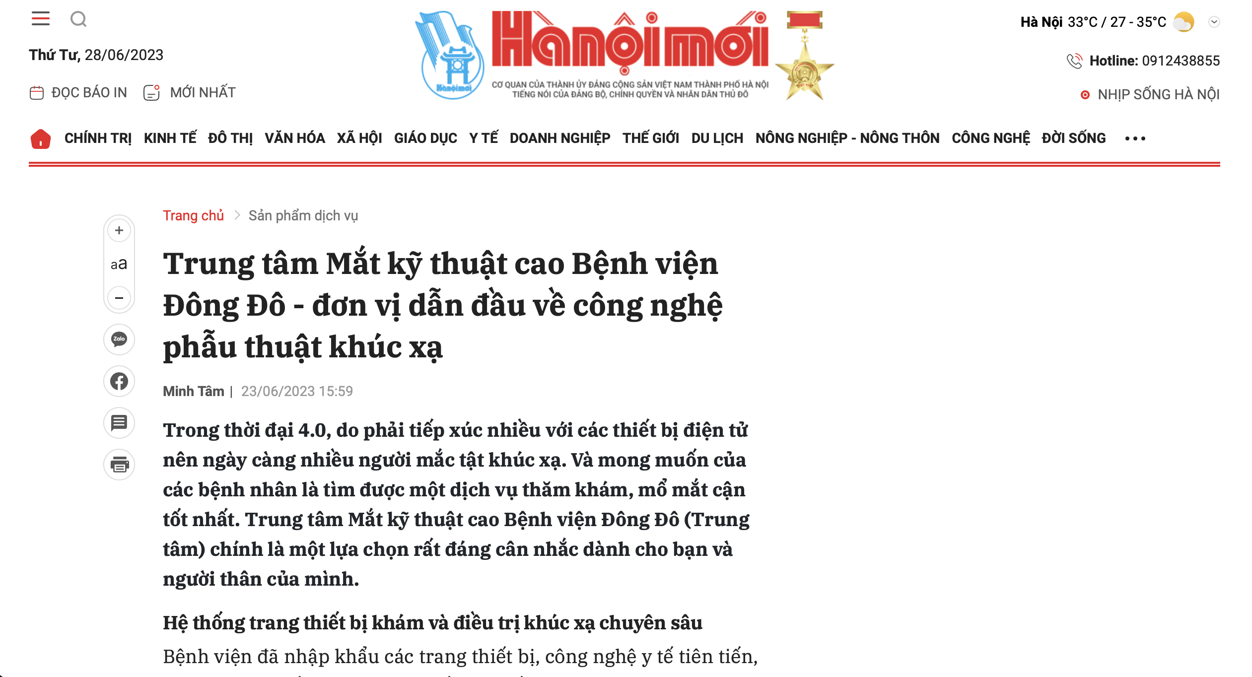 Báo Hà Nội Nói Về Mắt Đông Đô